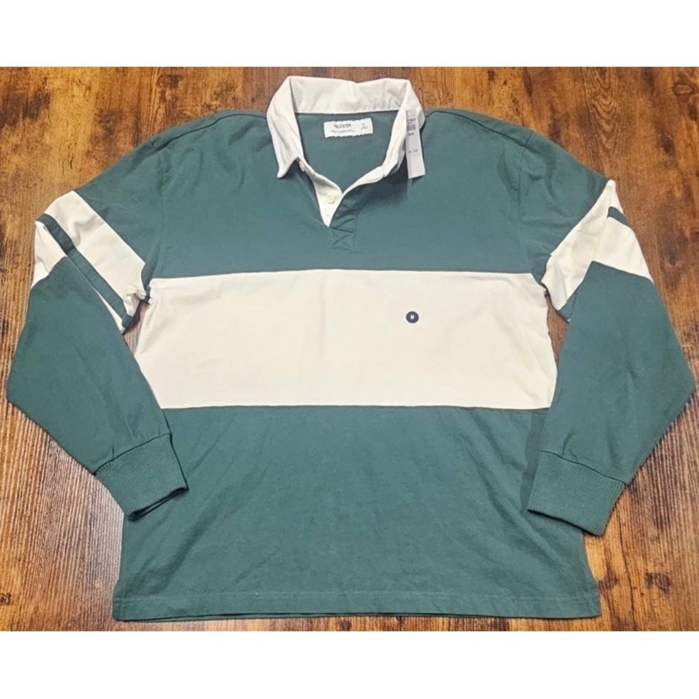 Hollister Heavyweight Fabric‎ Rugby Shirt Green White Size Medium VTG Y2K NWT